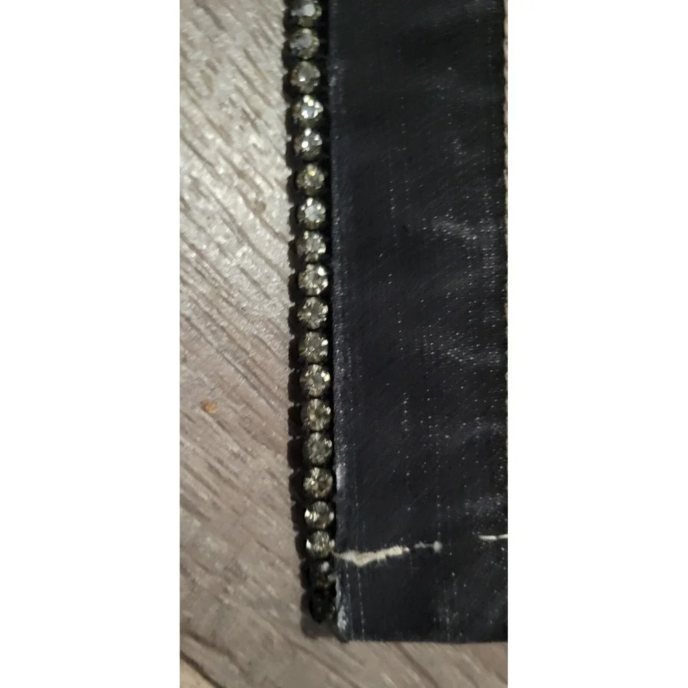 Women's Black Denim Rhinestone Accents Jeans-Size 32‎ Flare Leg Boho 70s